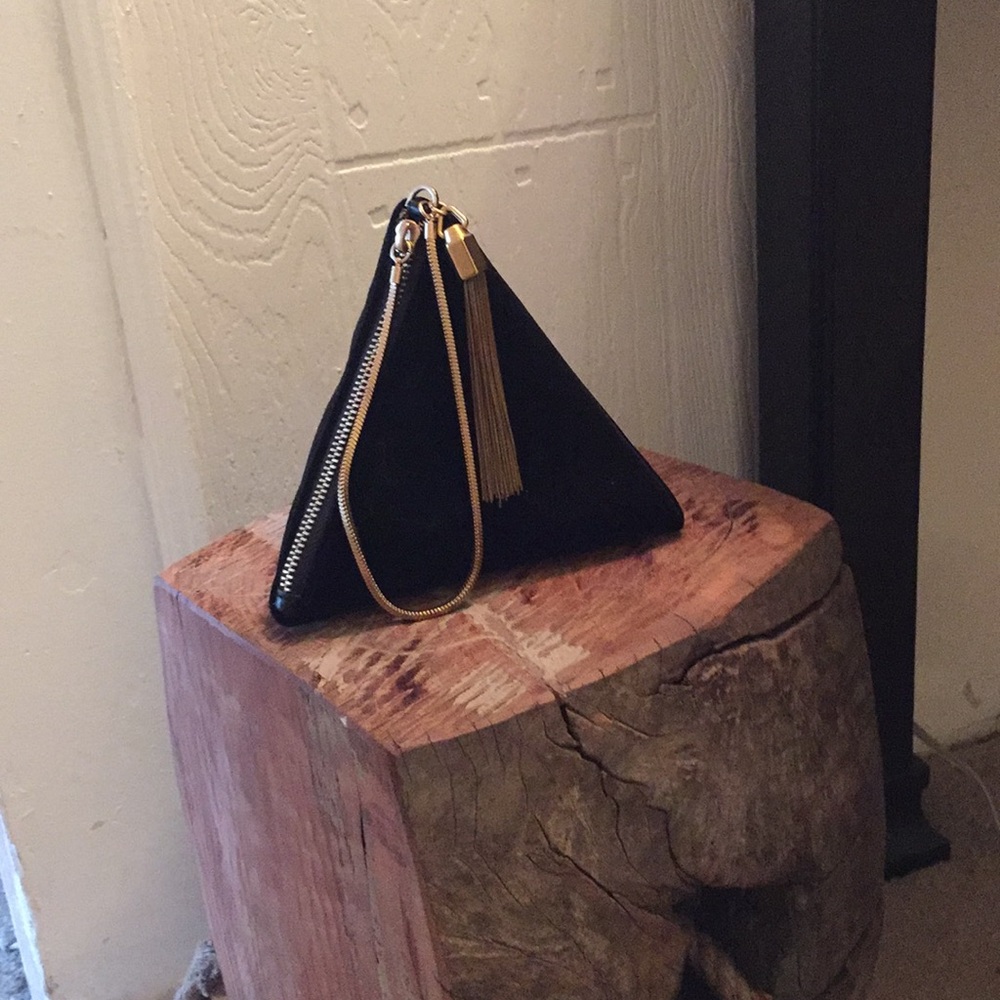 Unique Elegant Black Velvet Pyramid Clutch